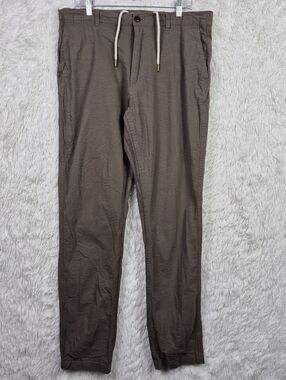 Taylor Stitch Mens Large Apres Seersucker Jogger Pant Tan Organic Cotton Blend
